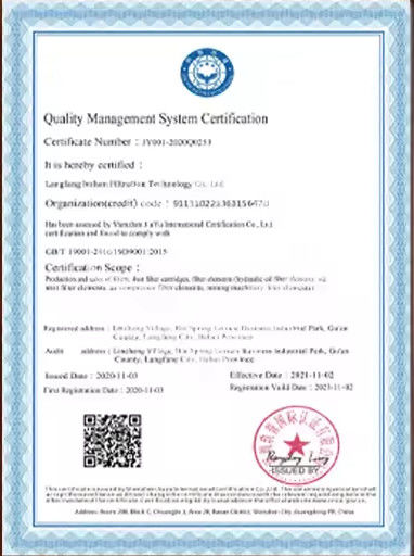 Κίνα Langfang Lvshen Filtration Technology Co., Ltd. Πιστοποιήσεις